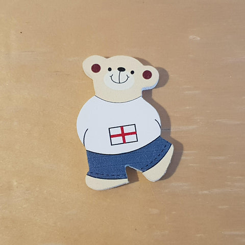 C&F Wooden Little Boy Bear Character - English Flag - Kids Haven