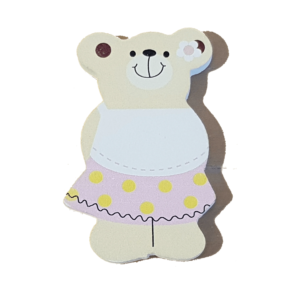 C&F Wooden Little Girl Bear Character - Polka Dot Skirt