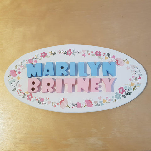 C&F Wooden Oval Floral Name Plate - Kids Haven