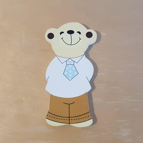 C&F Wooden Papa Bear Character - Blue Tie - Kids Haven