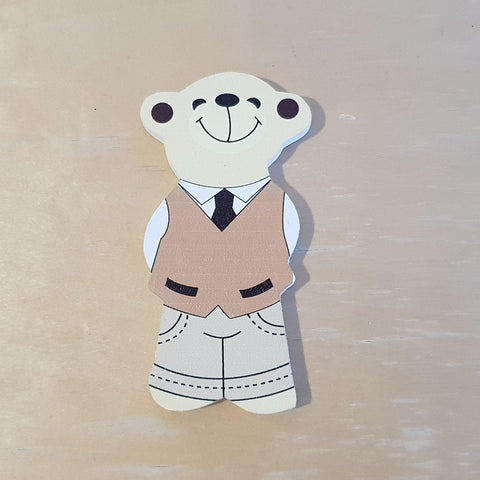 C&F Wooden Papa Bear Character - Brown Vest - Kids Haven
