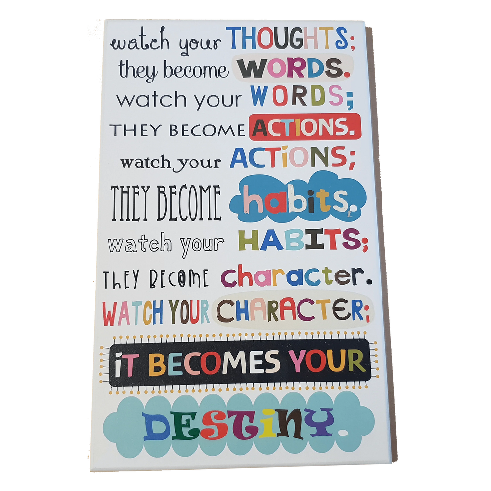 C&F Wooden Watch Your Thoughts Quote Plaque
