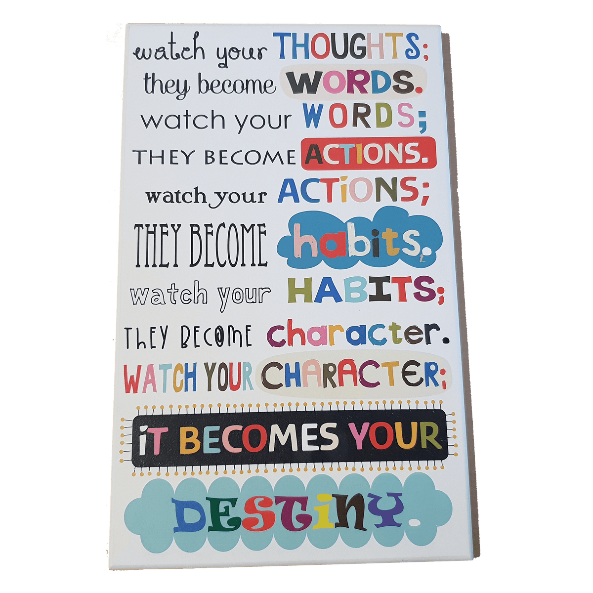 C&F Wooden Watch Your Thoughts Quote Plaque