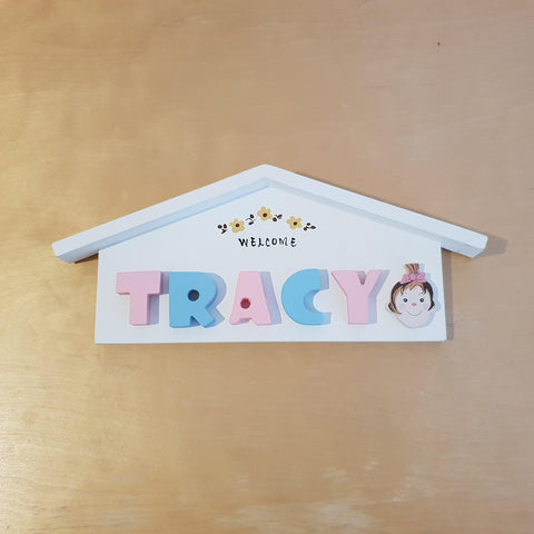 C&F Wooden White Rooftop Name Plate - Kids Haven