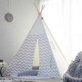PETIT Grey and White Stripe Teepee With Mat and Lights - Kids Haven