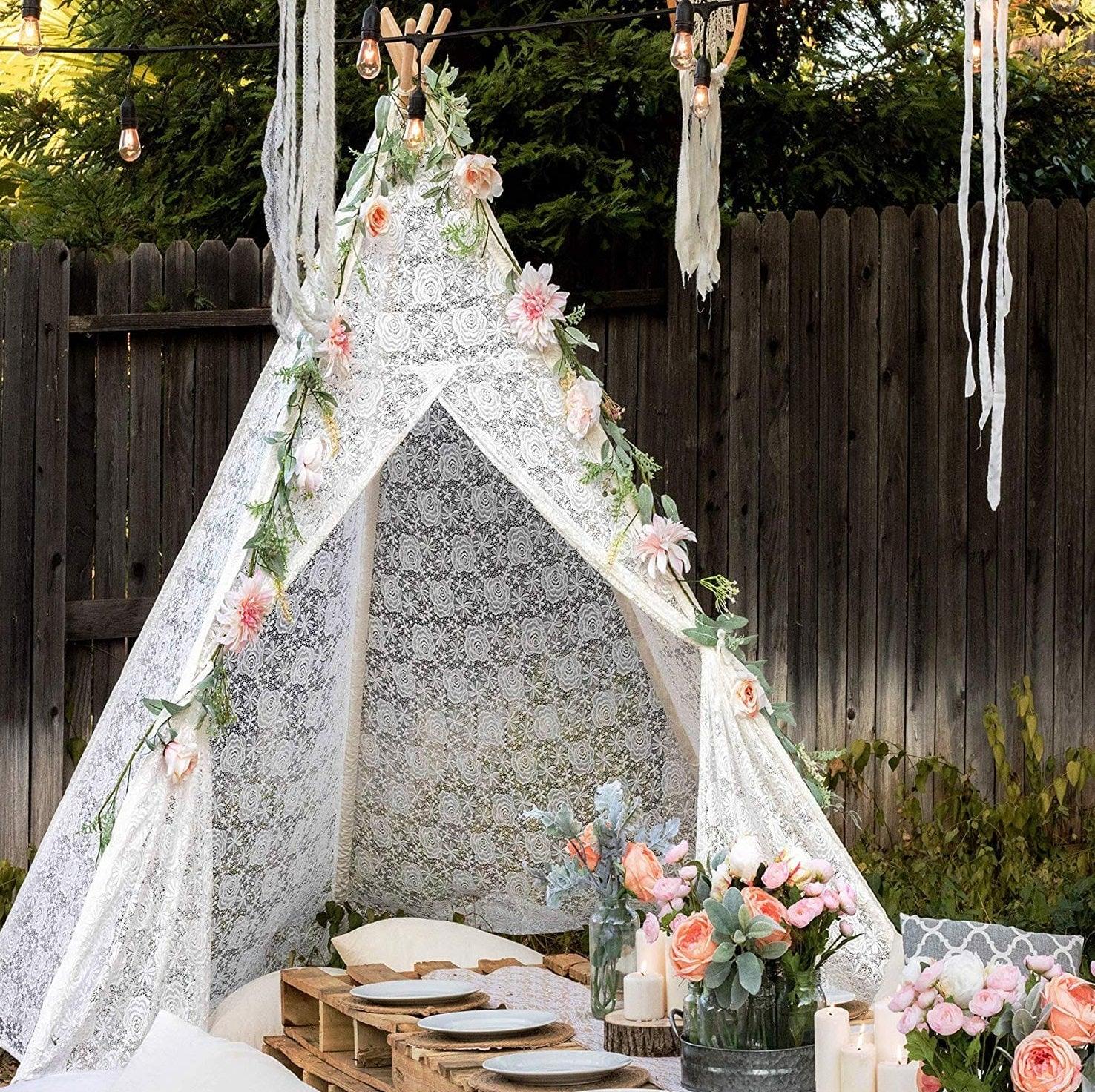 PETIT Lace Teepee With Mat and Lights - Kids Haven